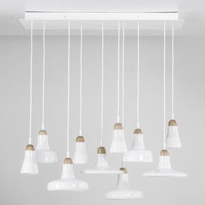 Brokis PC00921_021 Shadows set rectangular large, závěsné svítidlo, foukané lesklé bílé sklo - dub - bílý kabel, 10x5W LED GU10 dim, 100x36cm