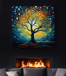 Obraz na plátně - Strom života barevná noční světýlka FeelHappy.cz Velikost obrazu: 60 x 60 cm