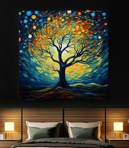 Obraz na plátně - Strom života barevná noční světýlka FeelHappy.cz Velikost obrazu: 40 x 40 cm
