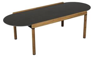 Mindo Konferenční stolek Mindo 107, oválný 126x53x38,5 cm, rám lakovaný hliník barva Dark Grey, teak, deska keramika dekor Opium Black