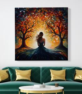 Obraz na plátně - Dívka Ygg propojená kořínky se stromy života FeelHappy.cz Velikost obrazu: 40 x 40 cm