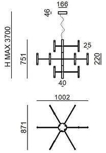 Linea Light 9758 Perla_P12, černo-zlatý moderní lustr, 59W LED 3000K DALI, 87x100cm