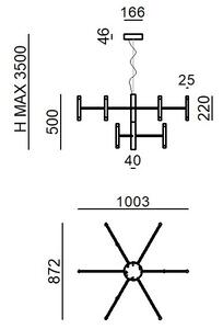 Linea Light 9753 Perla_P9, černo-zlatý moderní lustr, 40W LED 3000K DALI, 87x100cm