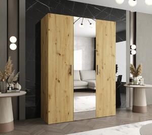 Šatní skříň se zrcadlem HELMA 2 150 cm - dub artisan / stříbrné úchyty