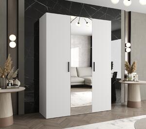 Šatní skříň se zrcadlem HELMA 2 150 cm - bílá / černé úchyty