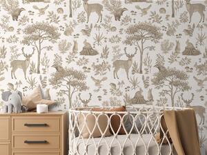 Tapeta pro děti kouzelný les - Fantastic Forest Vintage white Materiál: Samolepicí tkaný eko materiál - samolepicí tapeta