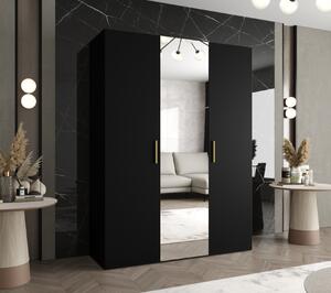 Šatní skříň se zrcadlem HELMA 2 150 cm - černá / zlaté úchyty