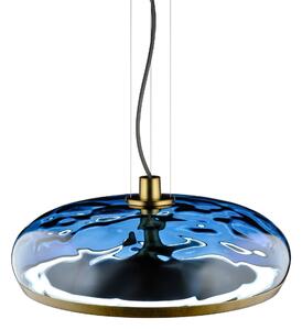Leucos Aurelia S45 SS, závěsné svítidlo modré sklo s vodním efektem/vintage mosaz, 11+14W LED 2700K stmívatelné, průměr 45cm