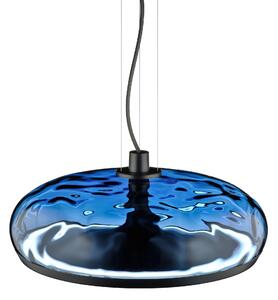 Leucos Aurelia S45 SS, závěsné svítidlo modré sklo s vodním efektem/matná zbraňová ocel, 11+14W LED 2700K stmívatelné, průměr 45cm