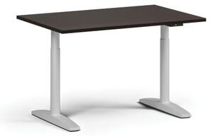 Výškově nastavitelný stůl OBOL, elektrický, 675-1325 mm, deska 1200x800 mm, bílá podnož, wenge