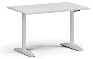 Výškově nastavitelný stůl OBOL, elektrický, 675-1325 mm, deska 1200x800 mm, bílá zaoblená podnož, bílá
