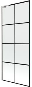 Mexen Next L, 1-křídlová vanová zástěna 80 x 150 cm, 6mm čiré sklo-černý vzor, ​​6mm čiré sklo, profil broušená ocel, 895-080-000-03-77-97