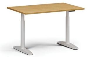 Výškově nastavitelný stůl OBOL, elektrický, 675-1325 mm, deska 1200x800 mm, bílá zaoblená podnož, buk