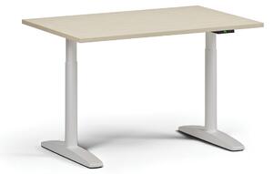 Výškově nastavitelný stůl OBOL, elektrický, 675-1325 mm, deska 1200x800 mm, bílá zaoblená podnož, wenge