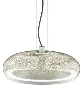 Leucos Aurelia S45 SS, závěsné svítidlo čiré sklo pulegoso s kovovým práškem/bílá, 11+14W LED 2700K stmívatelné, průměr 45cm