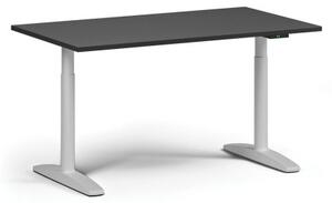 Výškově nastavitelný stůl OBOL, elektrický, 675-1325 mm, deska 1400x800 mm, bílá zaoblená podnož, grafit