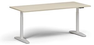 Výškově nastavitelný stůl OBOL, elektrický, 675-1325 mm, deska 1800x800 mm, bílá zaoblená podnož, třešeň