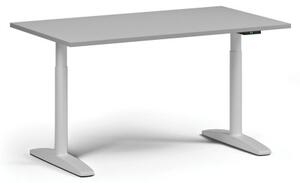 Výškově nastavitelný stůl OBOL, elektrický, 675-1325 mm, deska 1400x800 mm, bílá podnož, šedá