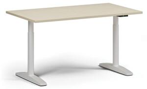 Výškově nastavitelný stůl OBOL, elektrický, 675-1325 mm, deska 1400x800 mm, bílá zaoblená podnož, bříza