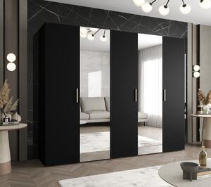 Šatní skříň se zrcadly HELMA 2 250 cm - černá / stříbrné úchyty