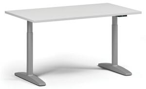 Výškově nastavitelný stůl OBOL, elektrický, 675-1325 mm, deska 1400x800 mm, šedá podnož, bílá