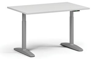 Výškově nastavitelný stůl OBOL, elektrický, 675-1325 mm, deska 1200x800 mm, šedá podnož, bílá