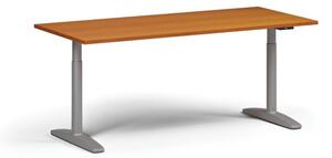 Výškově nastavitelný stůl OBOL, elektrický, 675-1325 mm, deska 1800x800 mm, šedá zaoblená podnož, třešeň