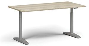 Výškově nastavitelný stůl OBOL, elektrický, 675-1325 mm, deska 1600x800 mm, šedá zaoblená podnož, dub přírodní