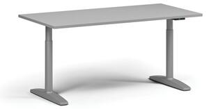 Výškově nastavitelný stůl OBOL, elektrický, 675-1325 mm, deska 1600x800 mm, šedá zaoblená podnož, šedá