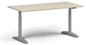 Výškově nastavitelný stůl OBOL, elektrický, 675-1325 mm, deska 1600x800 mm, šedá zaoblená podnož, třešeň