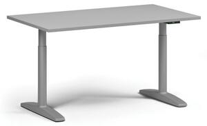Výškově nastavitelný stůl OBOL, elektrický, 675-1325 mm, deska 1400x800 mm, šedá zaoblená podnož, šedá