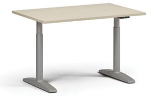 Výškově nastavitelný stůl OBOL, elektrický, 675-1325 mm, deska 1200x800 mm, šedá zaoblená podnož, bříza