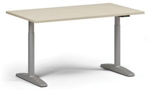 Výškově nastavitelný stůl OBOL, elektrický, 675-1325 mm, deska 1400x800 mm, šedá zaoblená podnož, bříza