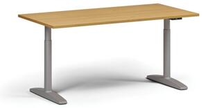 Výškově nastavitelný stůl OBOL, elektrický, 675-1325 mm, deska 1600x800 mm, šedá zaoblená podnož, buk