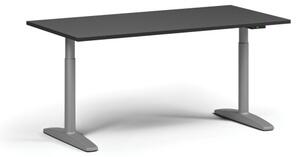 Výškově nastavitelný stůl OBOL, elektrický, 675-1325 mm, deska 1600x800 mm, šedá zaoblená podnož, grafit