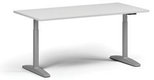 Výškově nastavitelný stůl OBOL, elektrický, 675-1325 mm, deska 1600x800 mm, šedá zaoblená podnož, bílá
