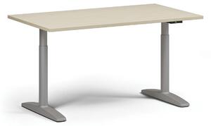 Výškově nastavitelný stůl OBOL, elektrický, 675-1325 mm, deska 1400x800 mm, šedá zaoblená podnož, buk