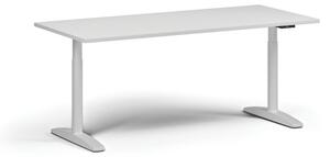 Výškově nastavitelný stůl OBOL, elektrický, 675-1325 mm, deska 1800x800 mm, bílá zaoblená podnož, bílá