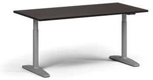 Výškově nastavitelný stůl OBOL, elektrický, 675-1325 mm, deska 1600x800 mm, šedá zaoblená podnož, wenge