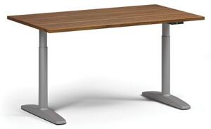 Výškově nastavitelný stůl OBOL, elektrický, 675-1325 mm, deska 1400x800 mm, šedá zaoblená podnož, ořech