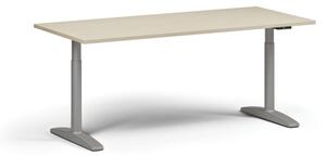 Výškově nastavitelný stůl OBOL, elektrický, 675-1325 mm, deska 1800x800 mm, šedá zaoblená podnož, bříza