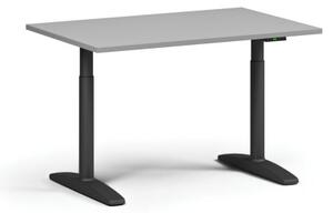 Výškově nastavitelný stůl OBOL, elektrický, 675-1325 mm, deska 1200x800 mm, černá zaoblená podnož, šedá