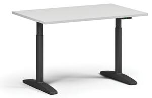 Výškově nastavitelný stůl OBOL, elektrický, 675-1325 mm, deska 1200x800 mm, černá zaoblená podnož, bílá