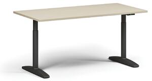 Výškově nastavitelný stůl OBOL, elektrický, 675-1325 mm, deska 1600x800 mm, černá zaoblená podnož, buk