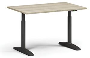 Výškově nastavitelný stůl OBOL, elektrický, 675-1325 mm, deska 1200x800 mm, černá zaoblená podnož, dub přírodní