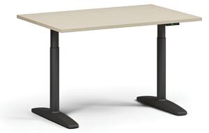 Výškově nastavitelný stůl OBOL, elektrický, 675-1325 mm, deska 1200x800 mm, černá zaoblená podnož, wenge