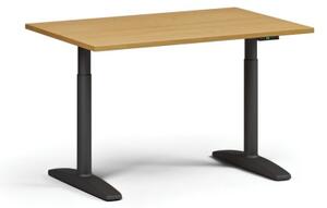 Výškově nastavitelný stůl OBOL, elektrický, 675-1325 mm, deska 1200x800 mm, černá zaoblená podnož, buk