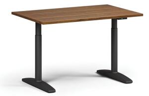 Výškově nastavitelný stůl OBOL, elektrický, 675-1325 mm, deska 1200x800 mm, černá zaoblená podnož, ořech