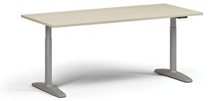Výškově nastavitelný stůl OBOL, elektrický, 675-1325 mm, deska 1800x800 mm, šedá zaoblená podnož, wenge
