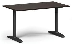 Výškově nastavitelný stůl OBOL, elektrický, 675-1325 mm, deska 1400x800 mm, černá zaoblená podnož, wenge